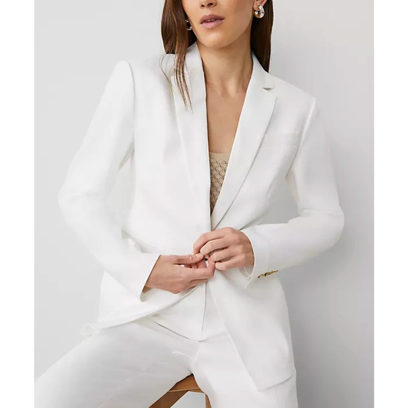 NWT ANN TAYLOR WHITE PETITE ONE BUTTON LINEN BLEND BLAZER JACKET SZ 8P - Picture 2 of 7